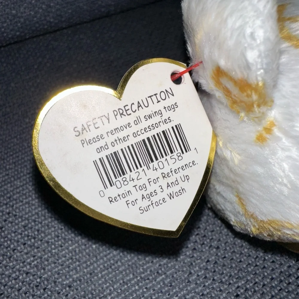 NWT! Ty Beanie Baby 2004 Signature Bear Original Gold & White P.E. Pellets